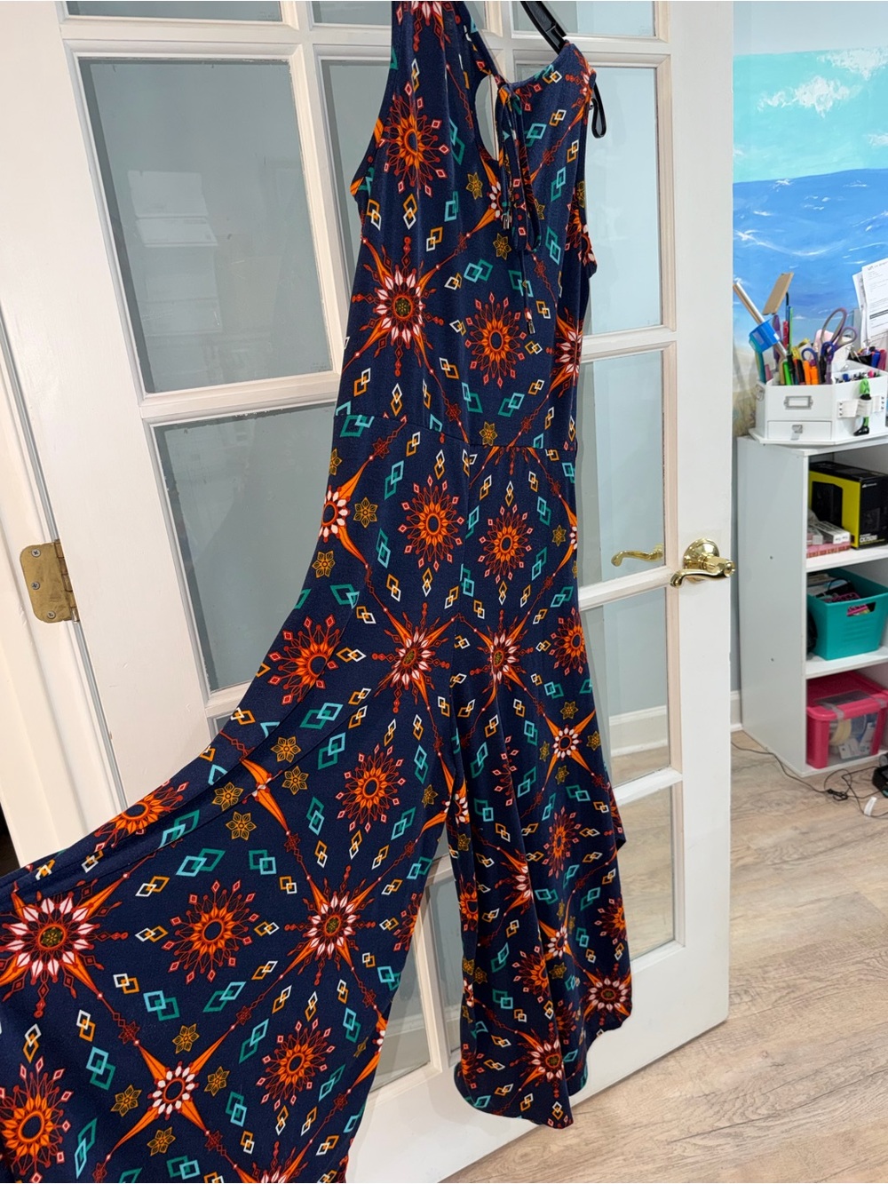 Luna Claire Lagenlook Art To Wear Wide Leg Palazzo Pants Jumpsuit- Size L